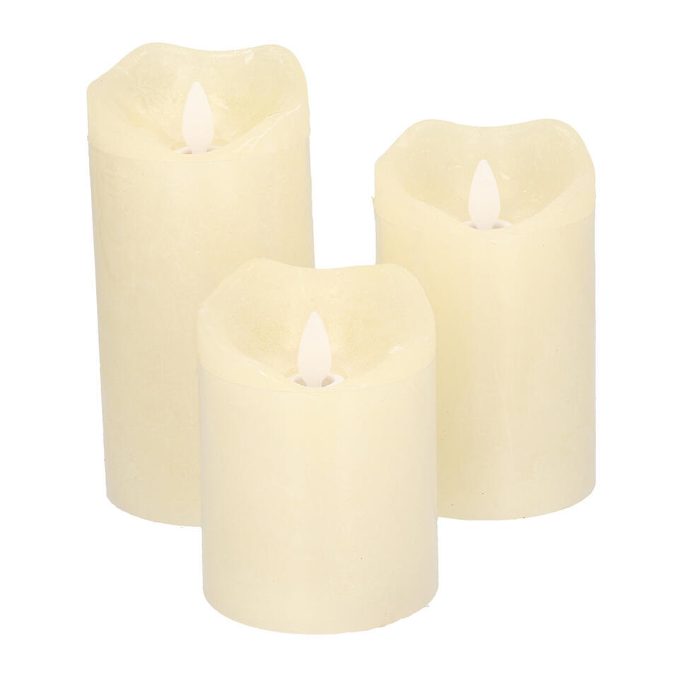 LED kaarsen/stompkaarsen – set van 3x – creme wit – wax – timer