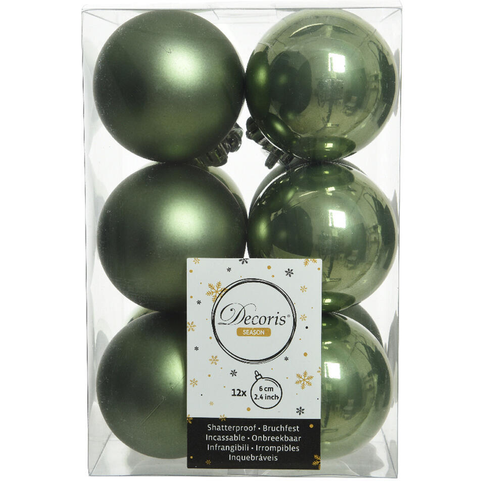 Decoris kerstballen – 12x st – mosgroen – D6 cm – kunststof