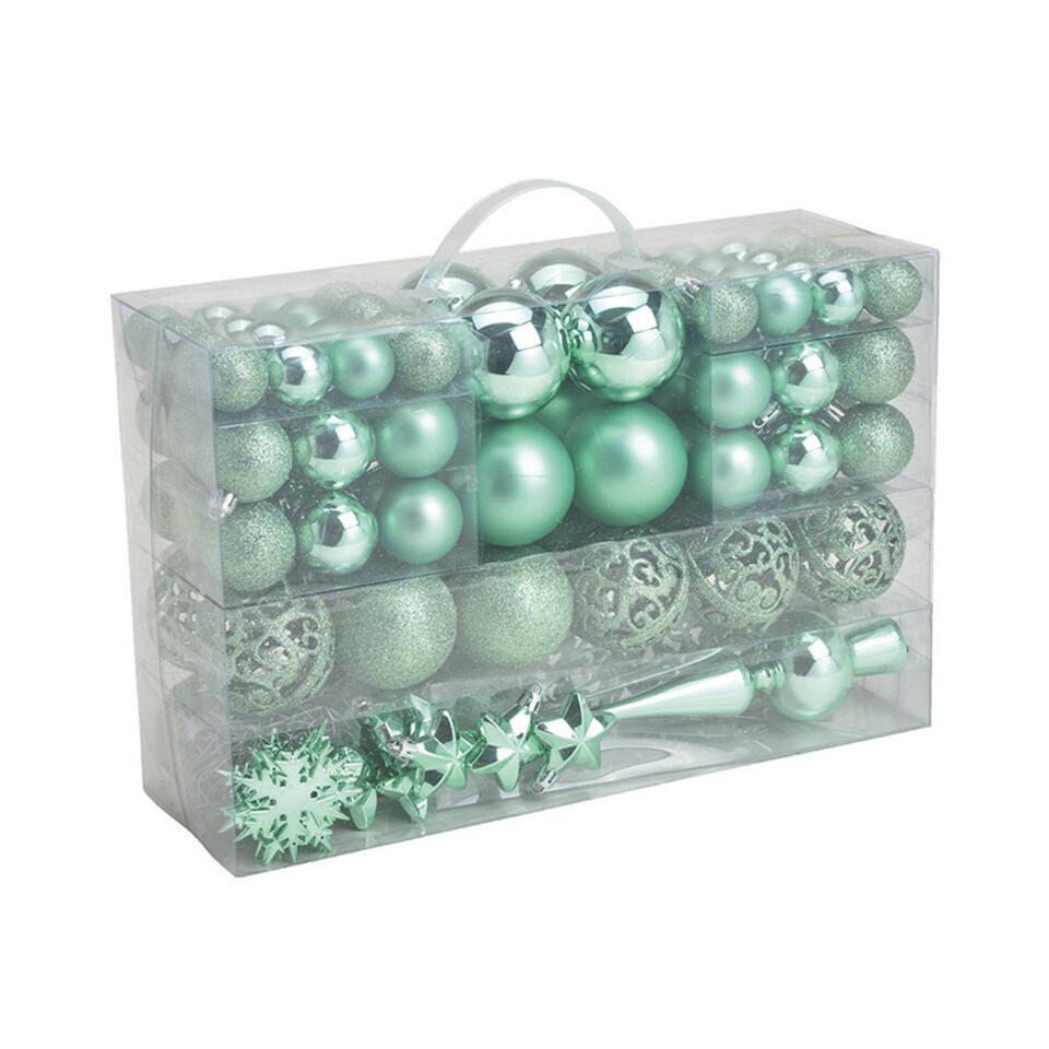 G. Wurm Kerstballen met piek – 111-delig – kunststof – mintgroen
