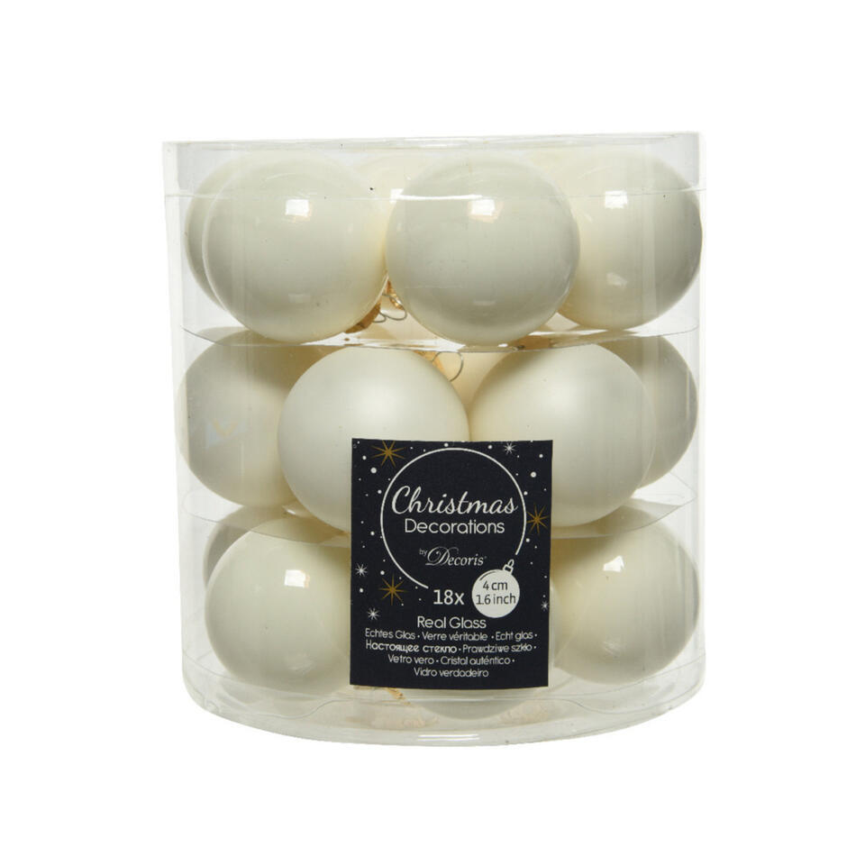 Decoris Kleine kerstballen – 18x – wol wit – D4 cm – glas