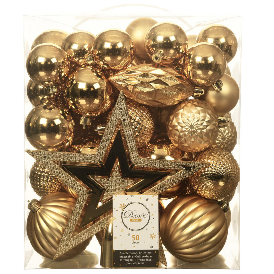 Decoris Kerstballen met piek – 49st – kunststof goud – 5-6-8-10 cm