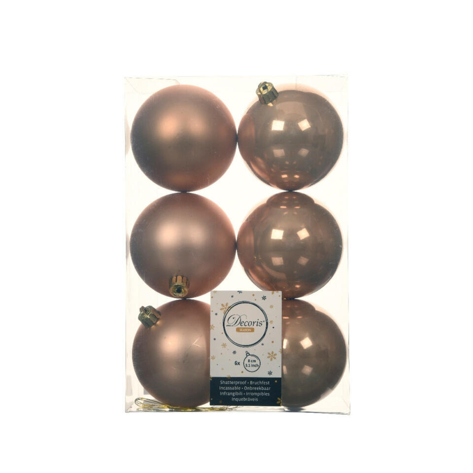Decoris Kerstballen – 6x st – toffee bruin – D8 cm – kunststof