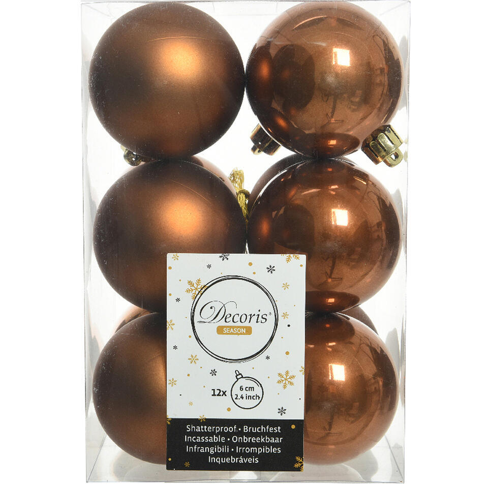 Decoris kerstballen – 12x st – kaneel bruin – D6 cm – kunststof