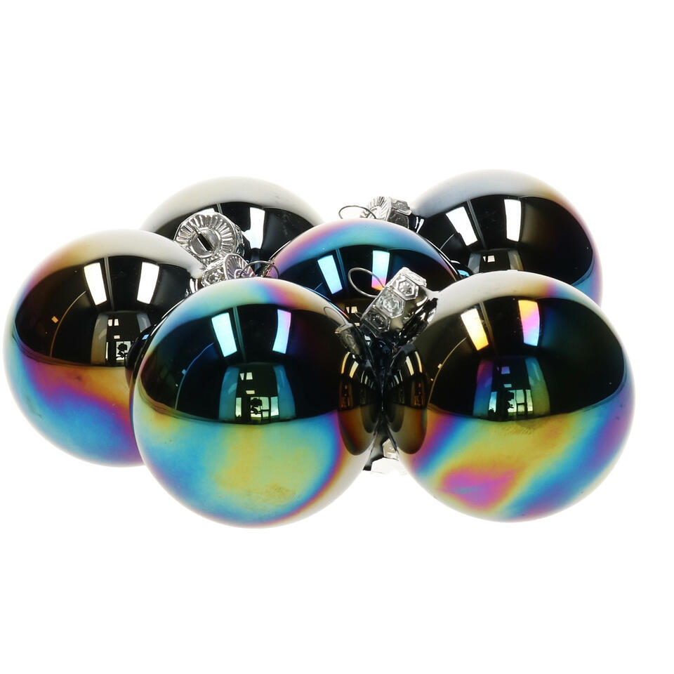 Decoris Kerstballen – 6x stuks – zwart parelmoer – D8 cm – glas