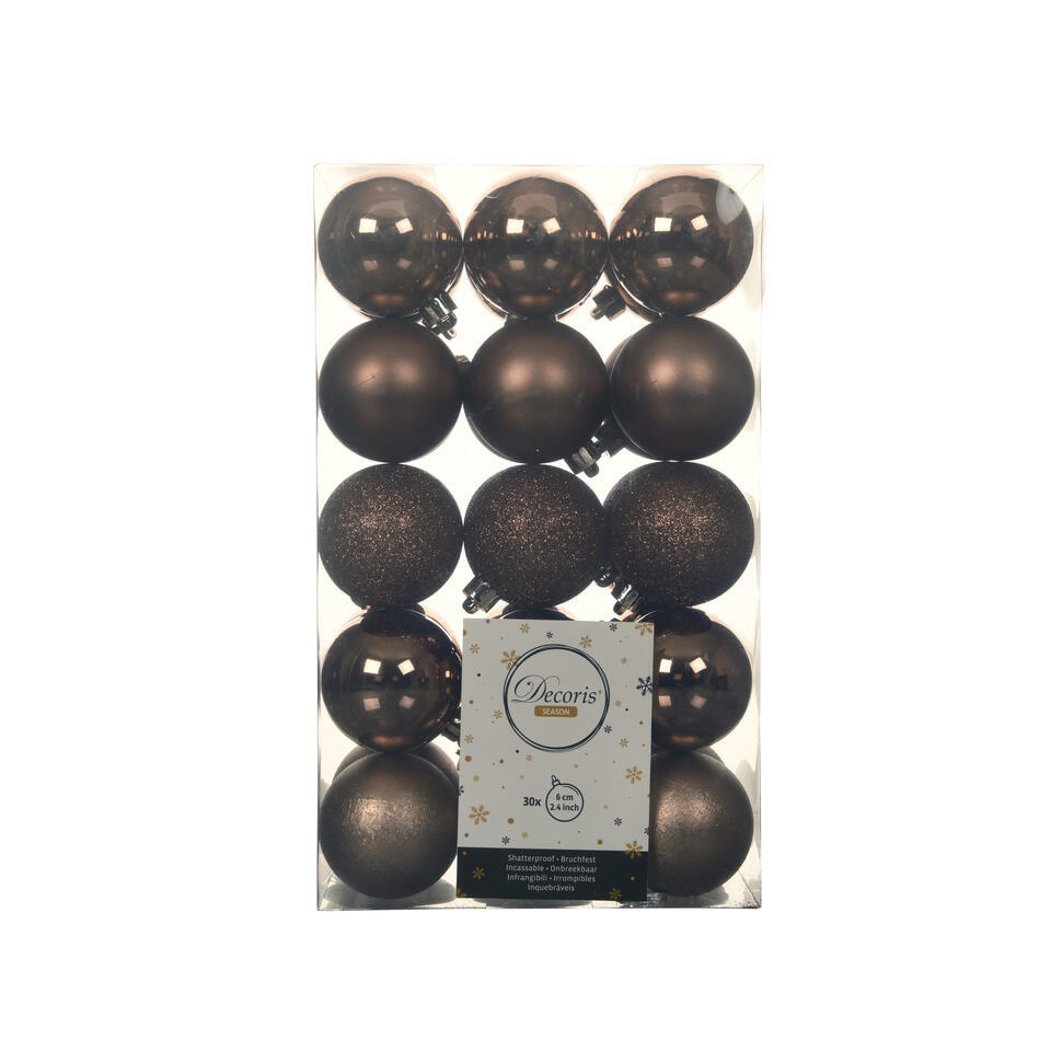 Decoris kerstballen – 30x st – walnoot bruin – D6 cm