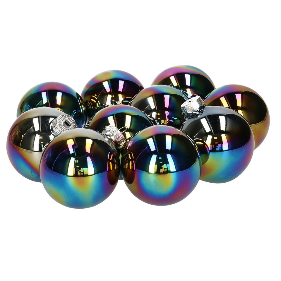 Decoris Kerstballen set – 10x st – glas – zwart/parelmoer – 6 cm