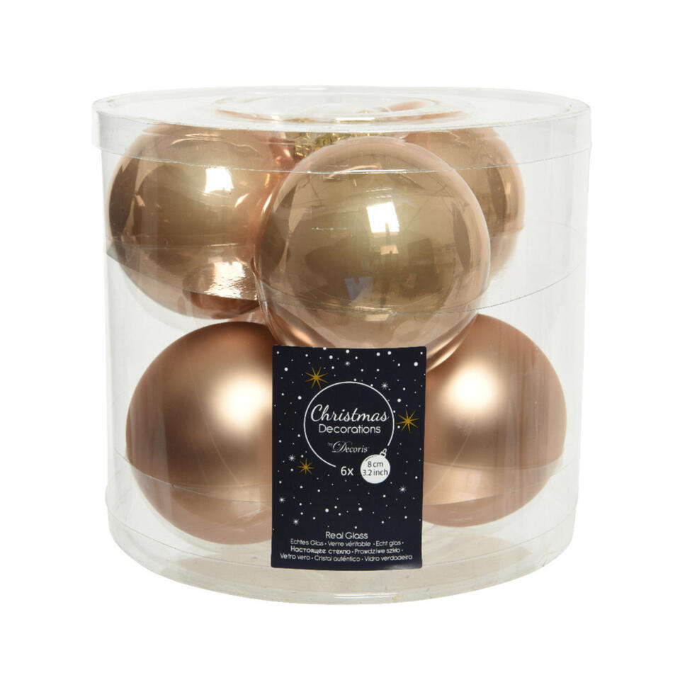 Decoris Kerstballen – 6x st – toffee bruin – 8 cm – glas