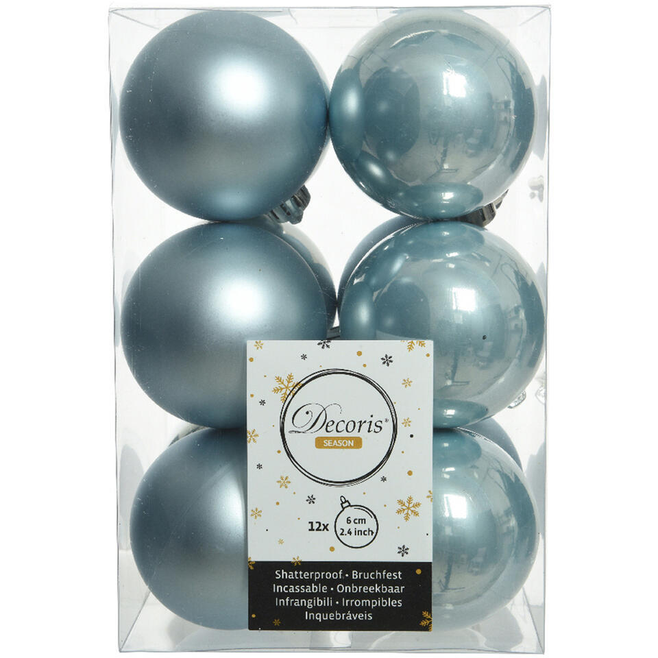 Decoris kerstballen – 12x st – lichtblauw – D6 cm – kunststof