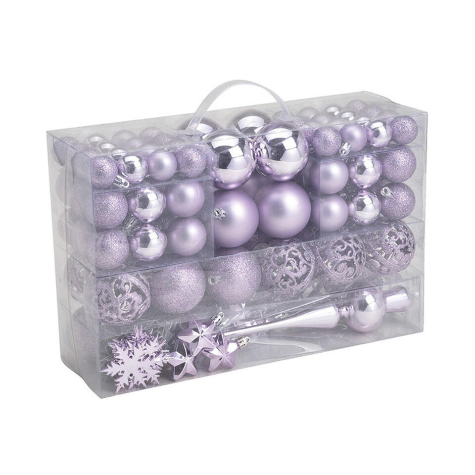 G. Wurm Kerstballen met piek – 111-delig – kunststof – lila