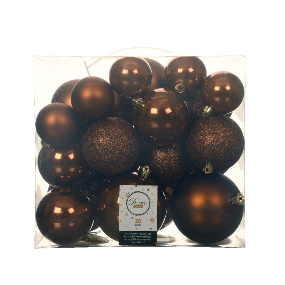 Decoris Kerstballen – 26x st – kaneel bruin – 6-8-10 cm