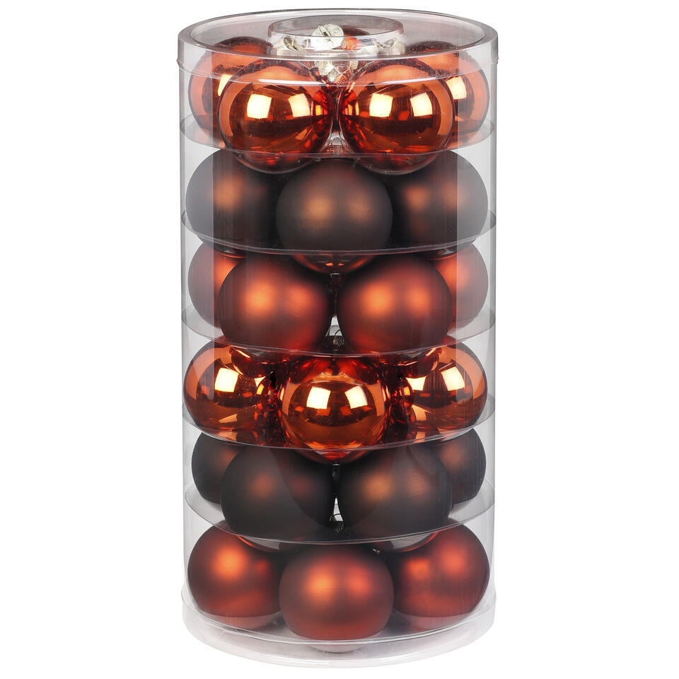Inge Christmas Kerstballen – 30x – glas – kastanje bruin – 6 cm
