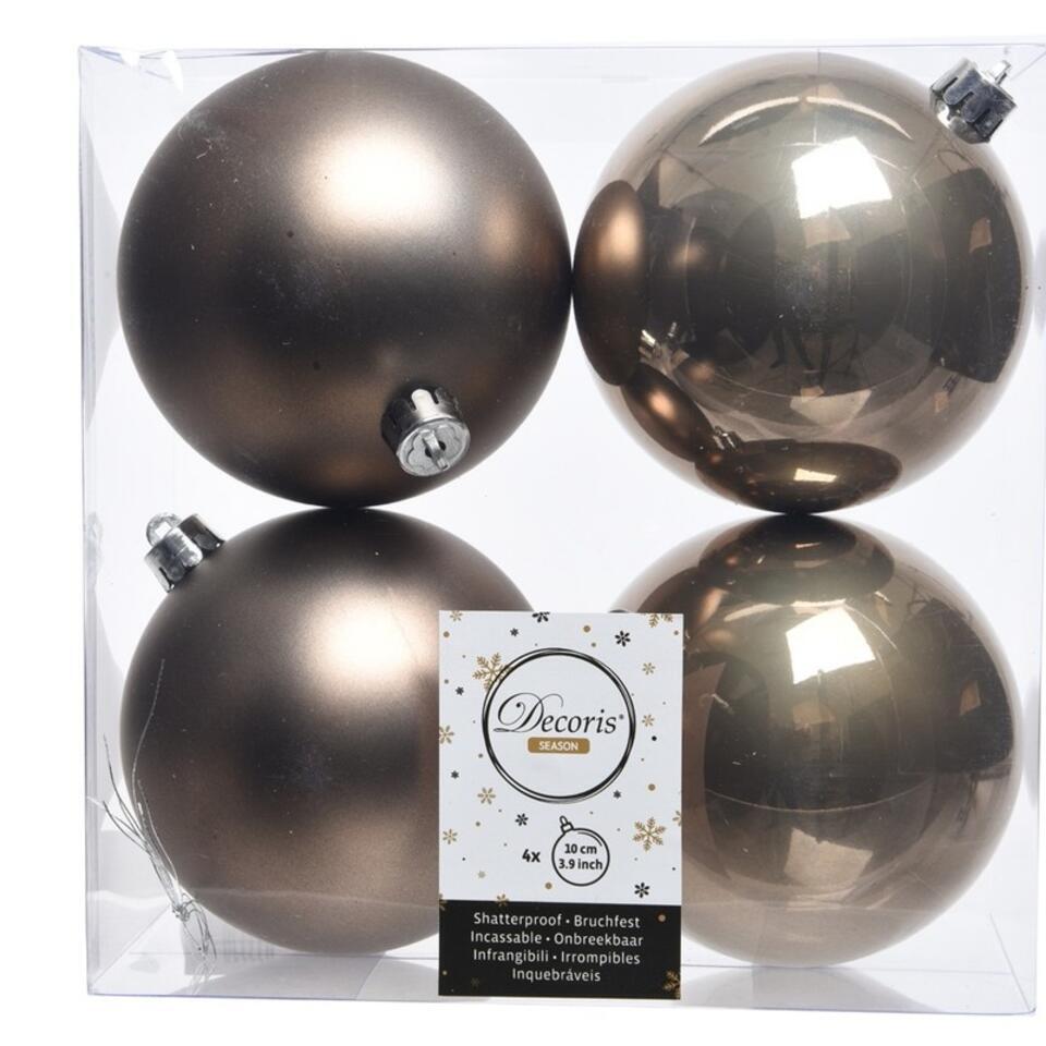 Decoris Kerstballen – 4x st – kasjmier bruin – 10 cm – kunststof