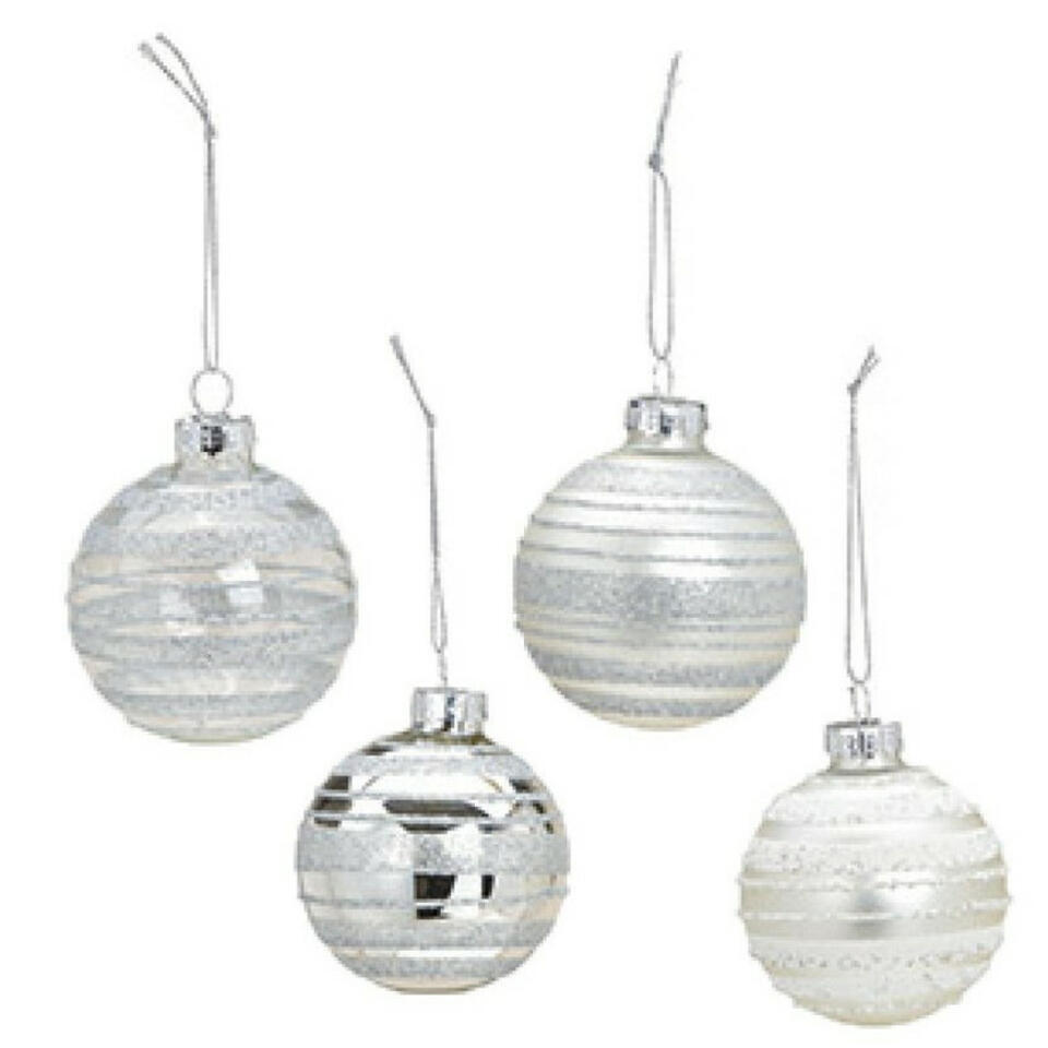 G. Wurm Kerstballen – 12x – zilver – gedecoreerd – glas – 6 cm