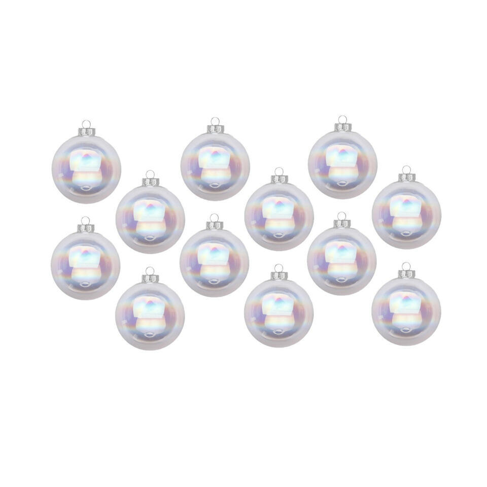 Inge Christmas Goods Kerstballen – 12x st – transparant parelmoer – D8 cm – glas