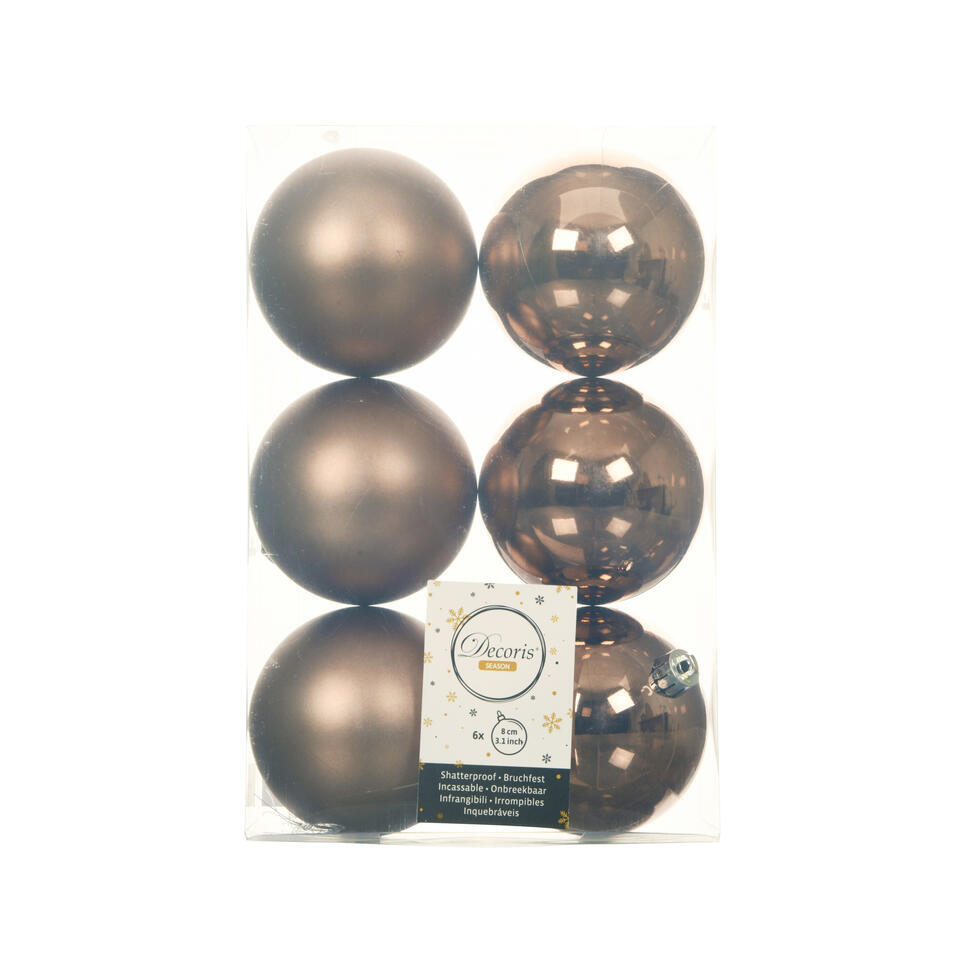 Decoris Kerstballen – 6x st – walnoot bruin – D8 cm – kunststof