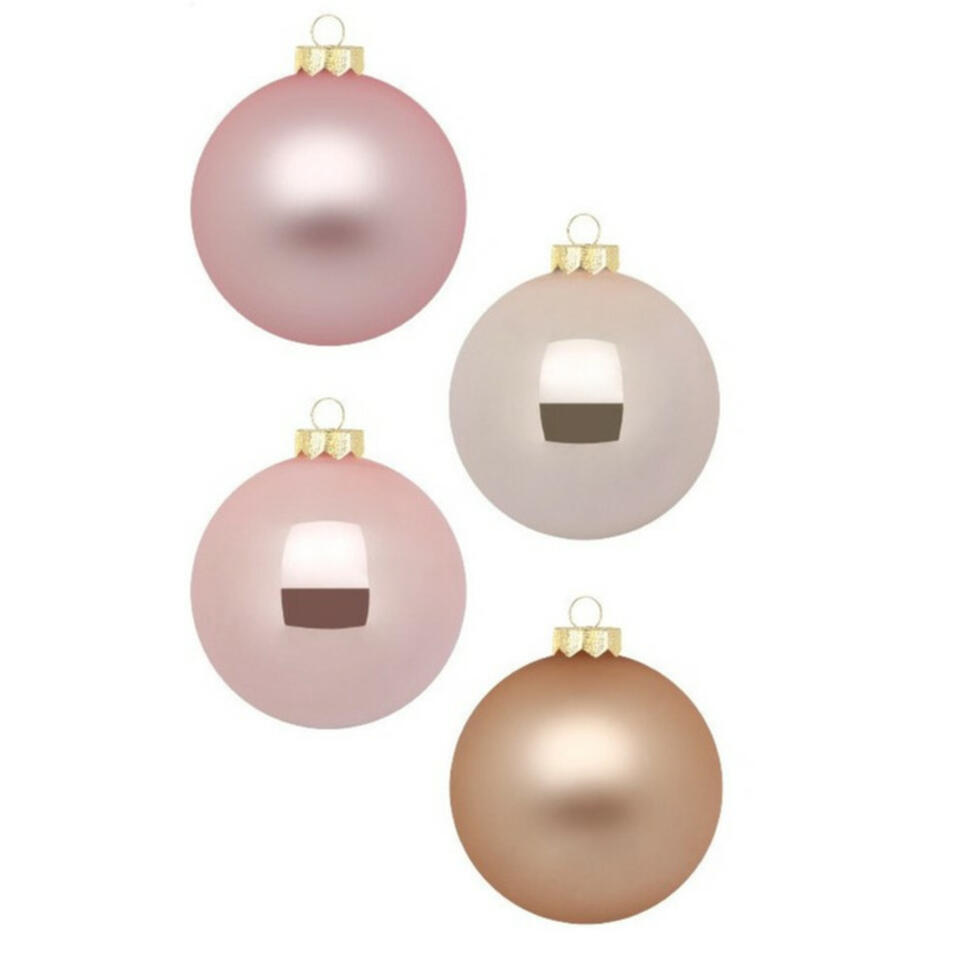 Inge Christmas Kerstballen – 12st – glas – parel roze – 8cm