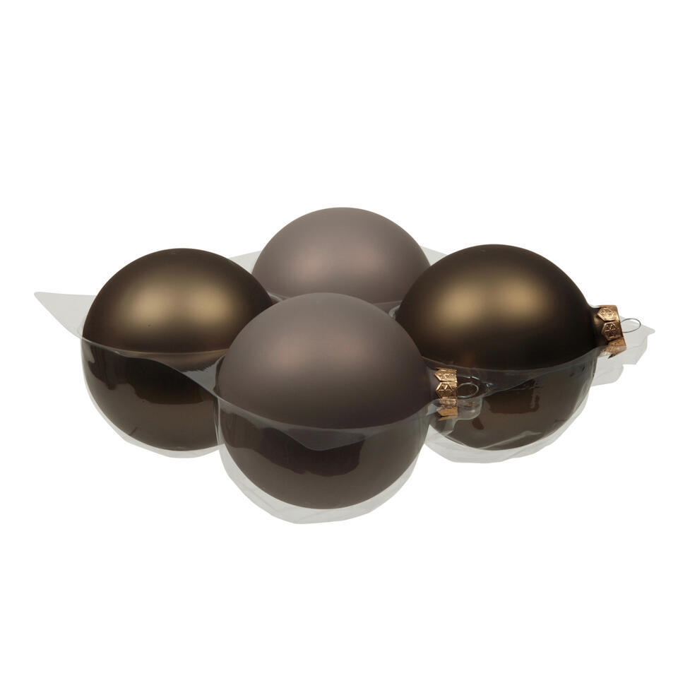 Othmar Decorations Grote kerstballen – 4x st – grijs/bruin – 10 cm – glas