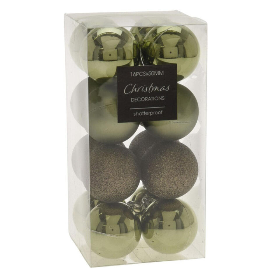 Christmas Decoration Kerstballen – 16st – kunststof – mix groen – 5cm