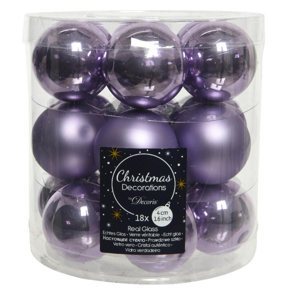 Decoris Kleine kerstballen – 18x – lila paars – D4 cm – glas