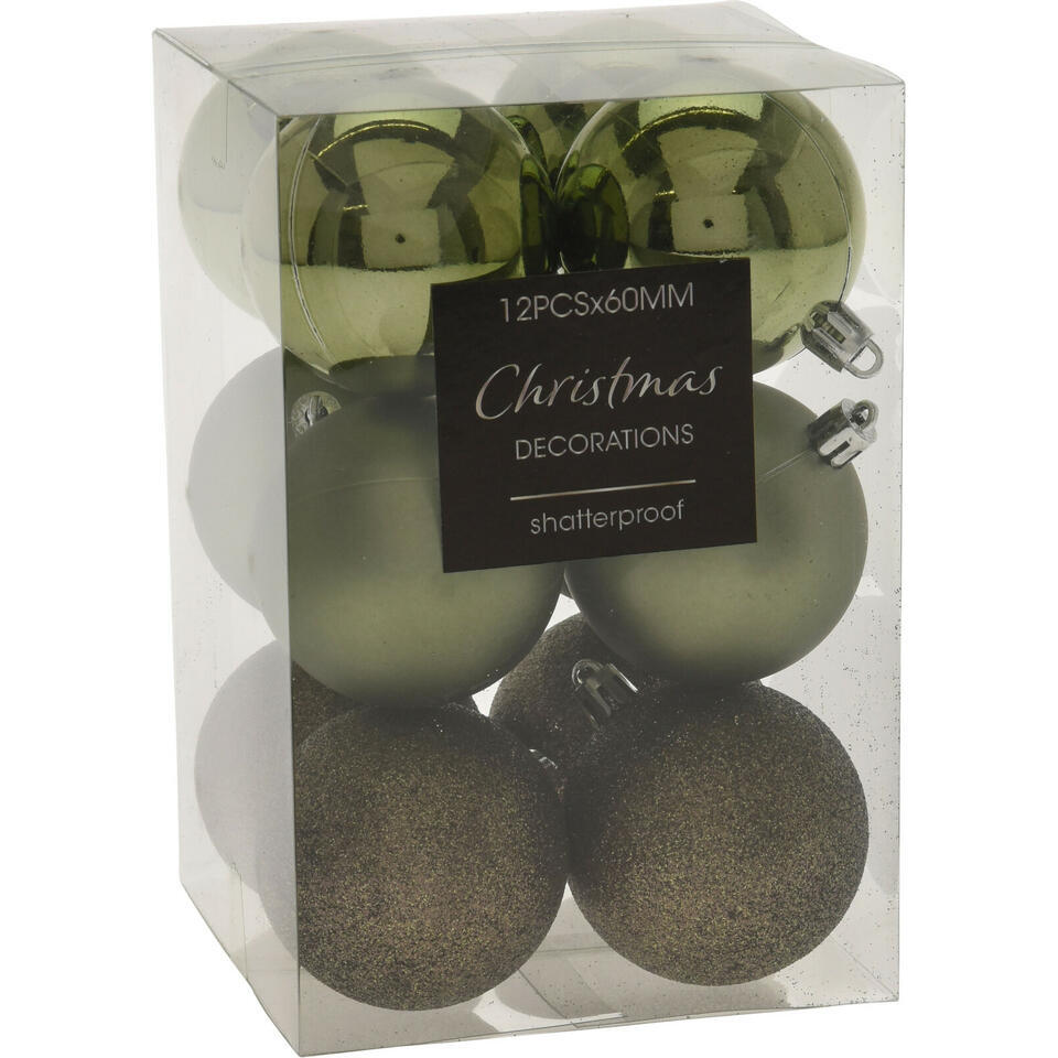 Christmas Decoration Kerstballen – 12st – kunststof – groen – 6 cm
