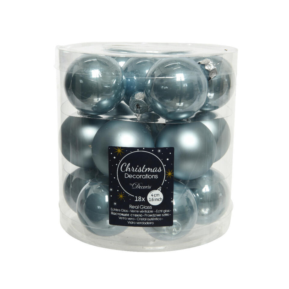 Decoris Kleine kerstballen – 18x – lichtblauw – D4 cm – glas