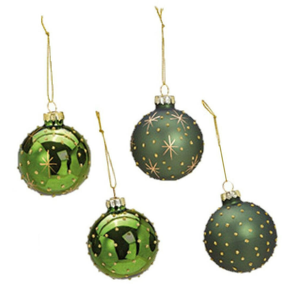 G. Wurm Kerstballen – 12st – glas – groen – gedecoreerd – 6 cm