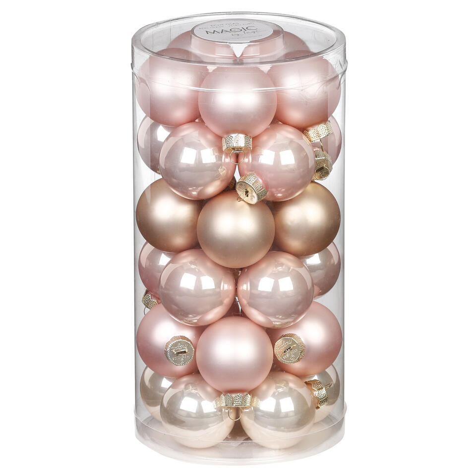 Inge Christmas Kerstballen – 30x st – parel roze – D4 cm – glas
