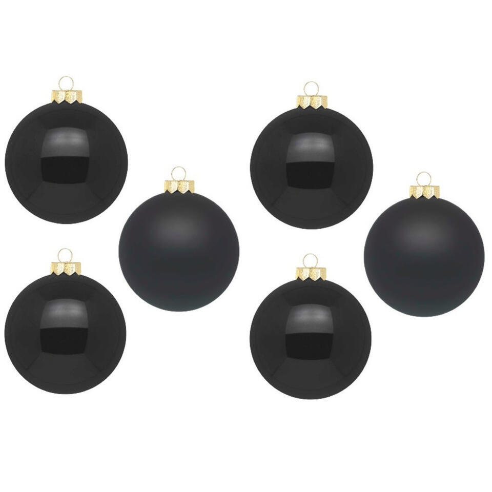 Inge Christmas grote kerstballen – 6x- zwart – 10 cm – glas