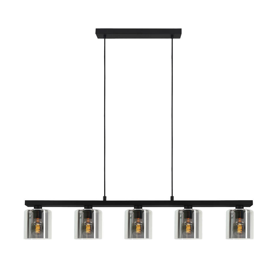 EGLO Cadley Hanglamp – E27 – 121 cm – Rookglas – Smoke – Zwart