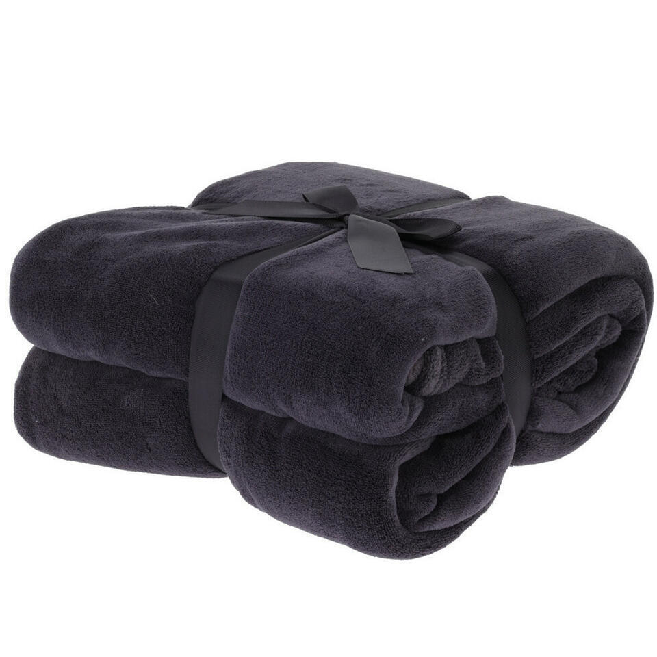 H&S Fleece dekentje – antraciet grijs – 180 x 230 cm – polyester