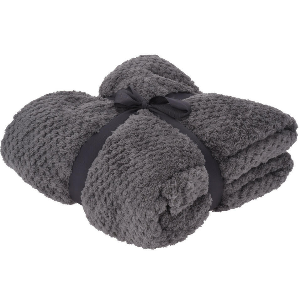 H&S Fleece deken – plaid – polyester – grijs – 130 x 170 cm