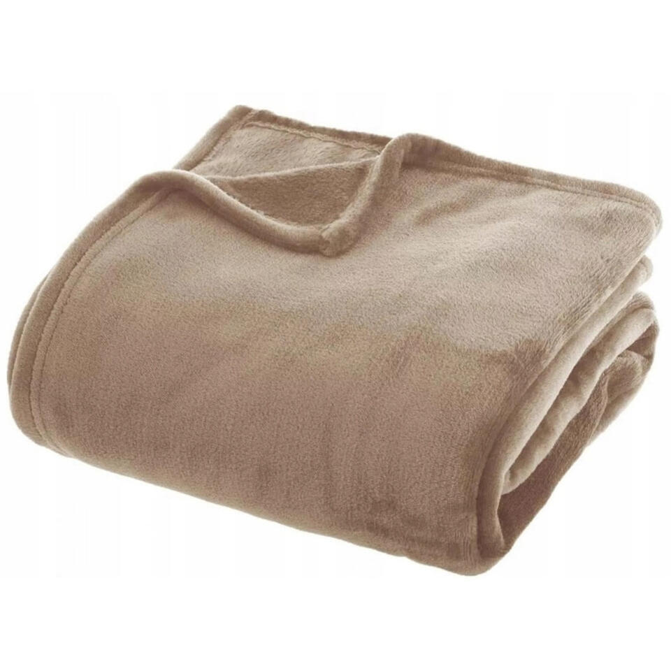 H&S Fleece deken – plaid – taupe – 125 x 150 cm