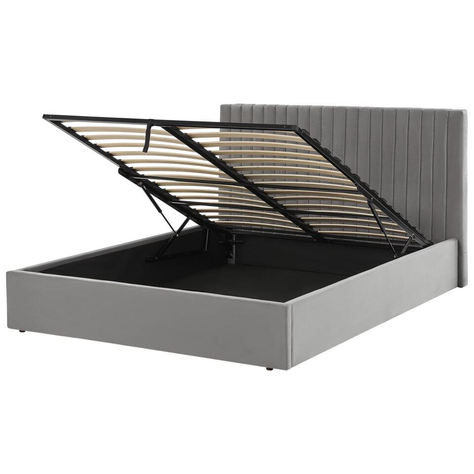 VION – Bed met opbergruimte – Grijs – 160 x 200 cm – Fluweel