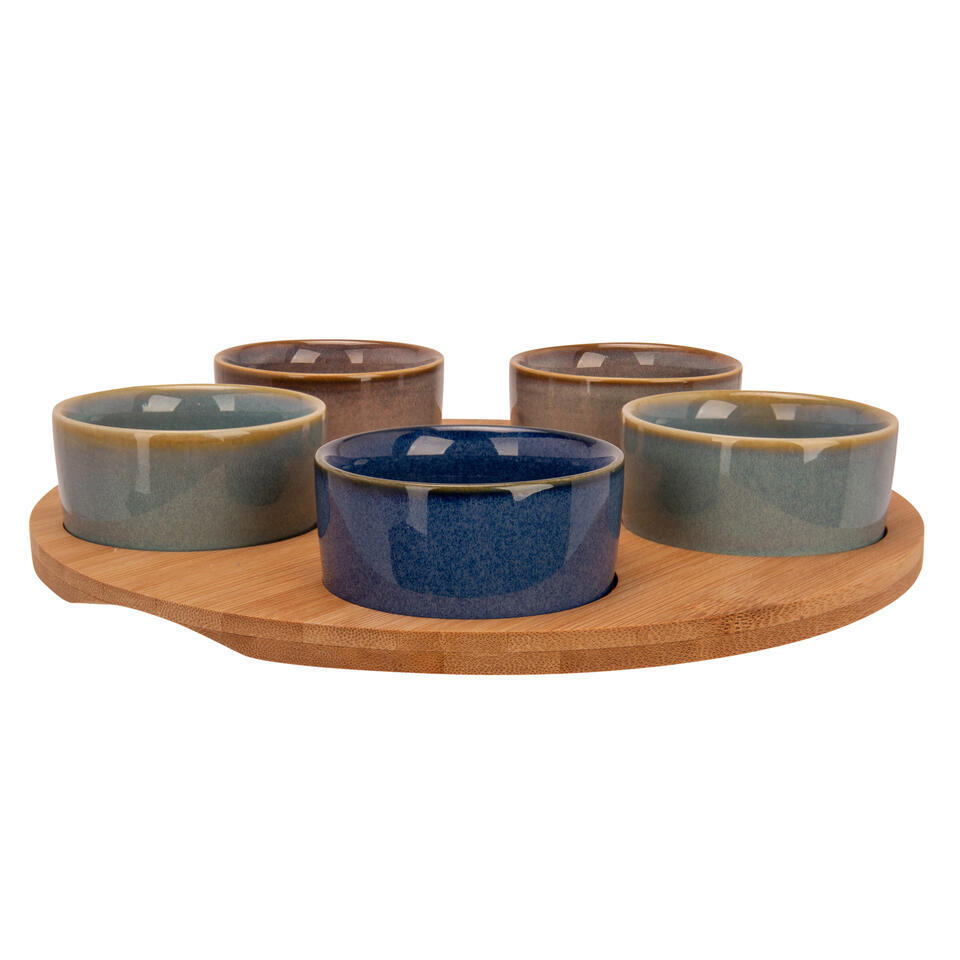 Cosy & Trendy Serveerplank bamboe – D25 cm – 5x luxe schaaltjes