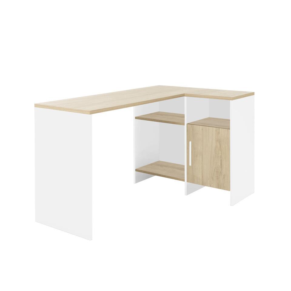 Diagone Hoekbureau Liverpool – 1 deur 3 vakken -Wit/Eikenkleur