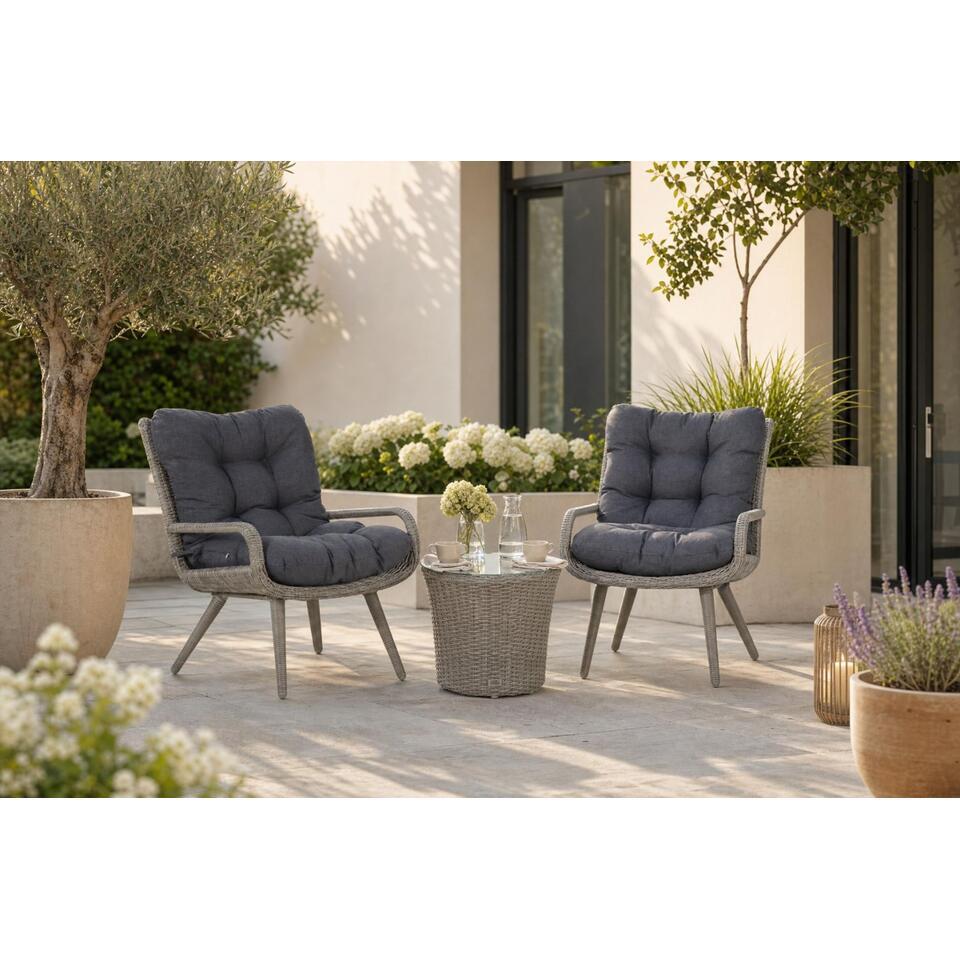 Bistroset 2 personen Wicker Grijs Garden Collections Dover