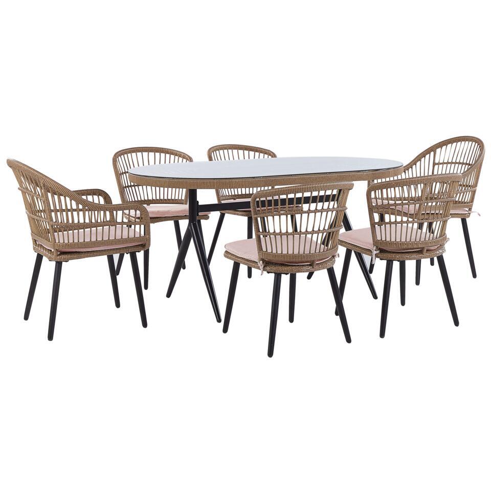 ALIANO – Tuinset 6 personen – Natuurlijk – PE rotan