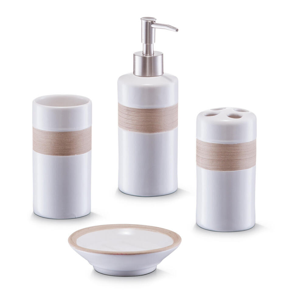 Zeller Badkameraccessoires – 4-delig – wit gestreept