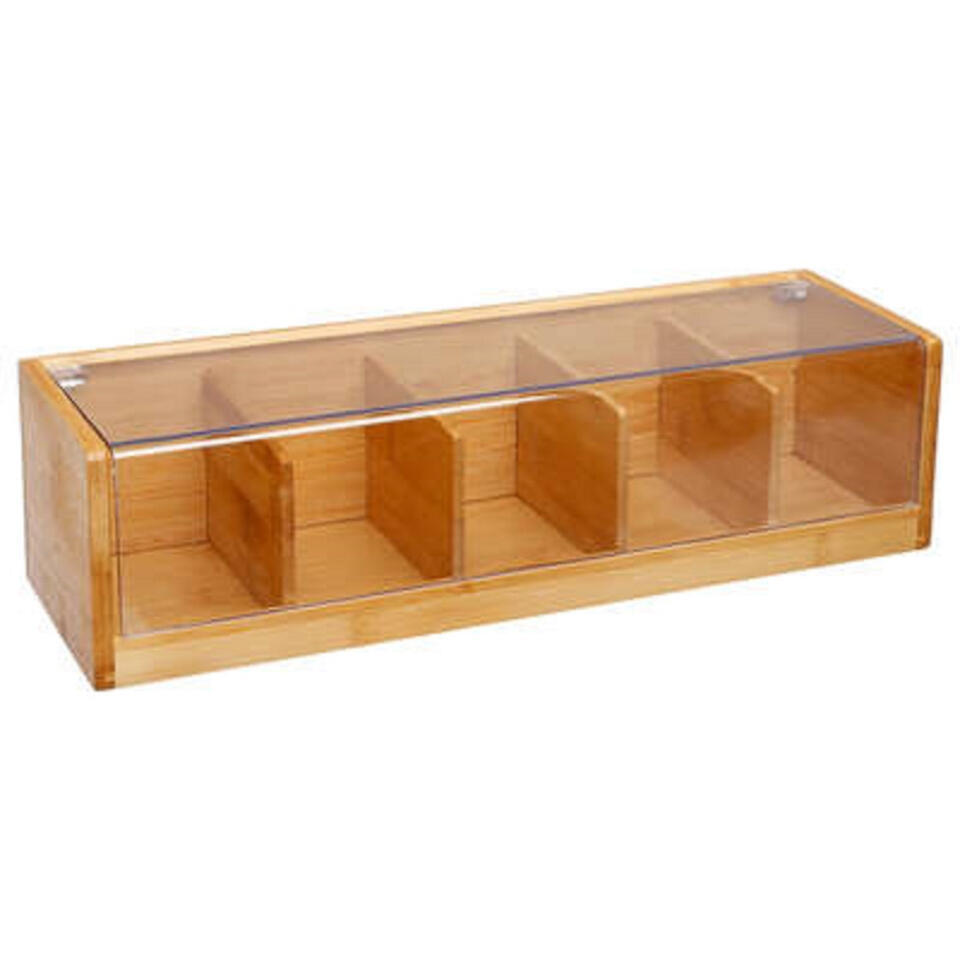 5Five Theedoos lichtbruin – 5-vaks – Bamboe – 36 x 11 x 10 cm
