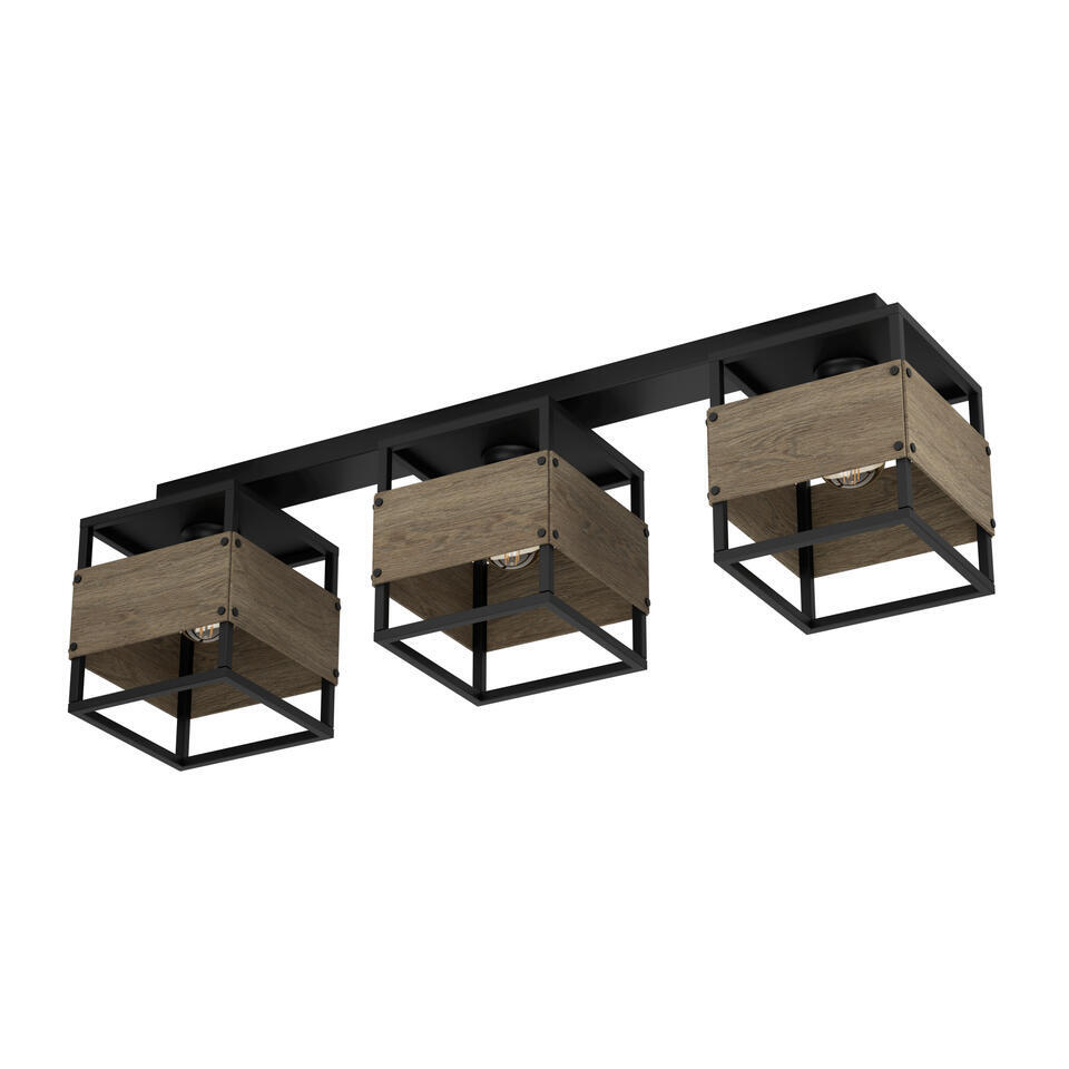 EGLO Evesham Plafondlamp – E27 – 87,5 cm – Zwart/Bruin – Hout