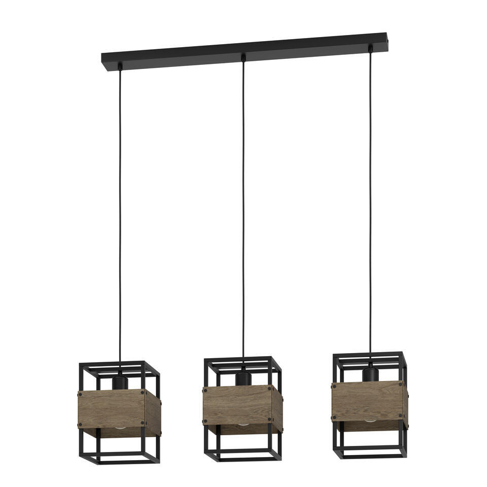 EGLO Evesham Hanglamp – E27 – 89,5 cm – Zwart/Bruin – Hout