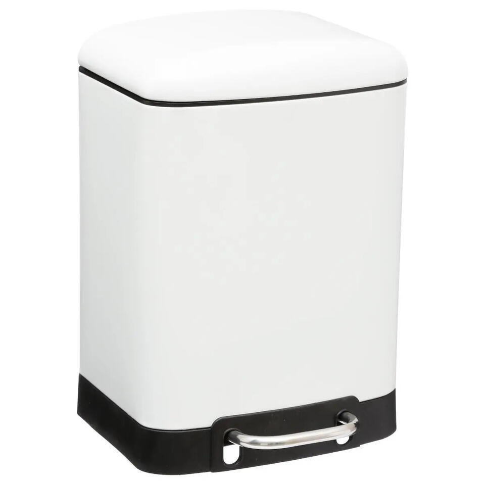 5Five Prullenbak/pedaalemmer – wit – metaal – 6 liter – 23 x 32 cm