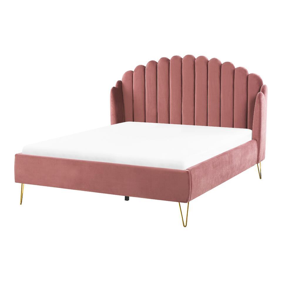 AMBILLOU – Tweepersoonsbed – Roze – 140 x 200 cm – Fluweel