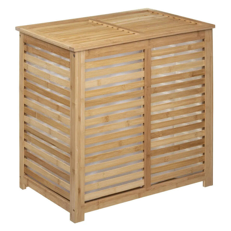5Five Wasmand Bamboe – Dubbele bak – 2x 50 liter compartiment