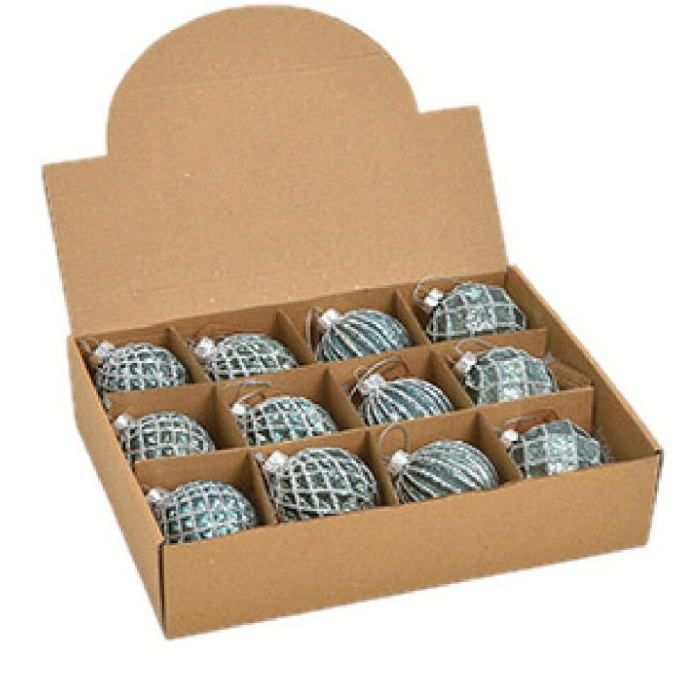 Wurm Kerstballen – 12x st – glazen – turquoise blauw – 6 cm