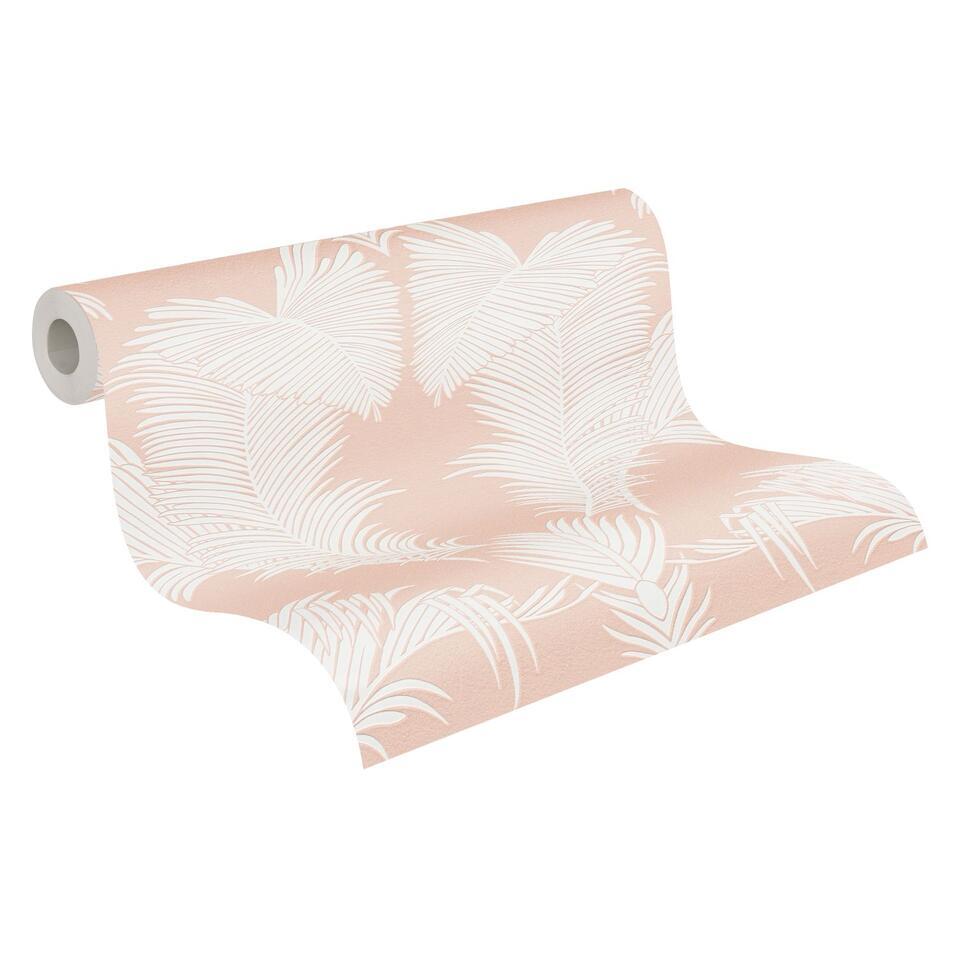 A.S. Création behang palmbladeren roze en wit – 53 cm x 10.05 m