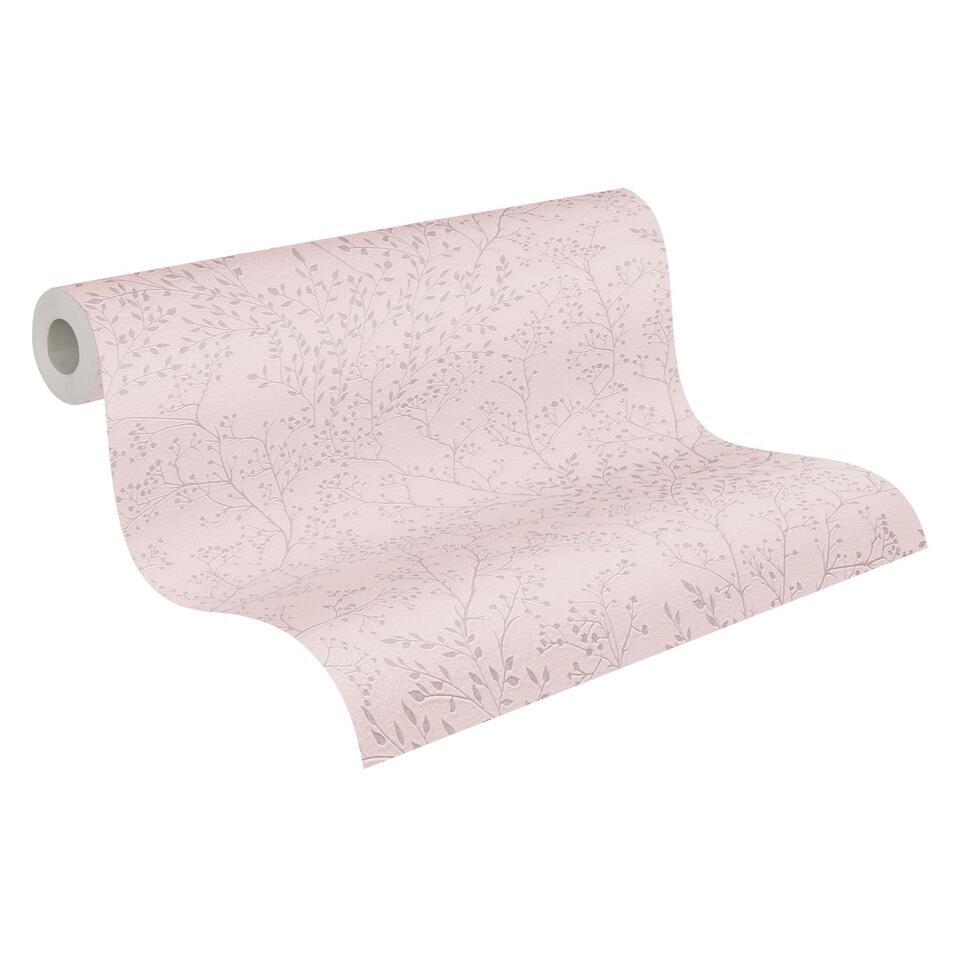 A.S. Création behang bloemmotief roze en glanzend wit – 53 cm x 10.05 m