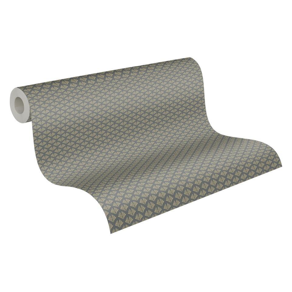 A.S. Création behang art deco motief grijs, goud en glitter – 53 cm x 10.05 m