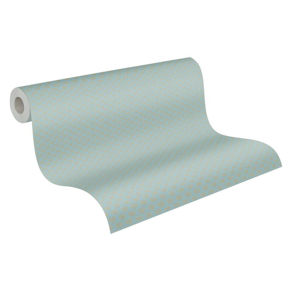 A.S. Création behang art deco motief turquoise, goud en glitter