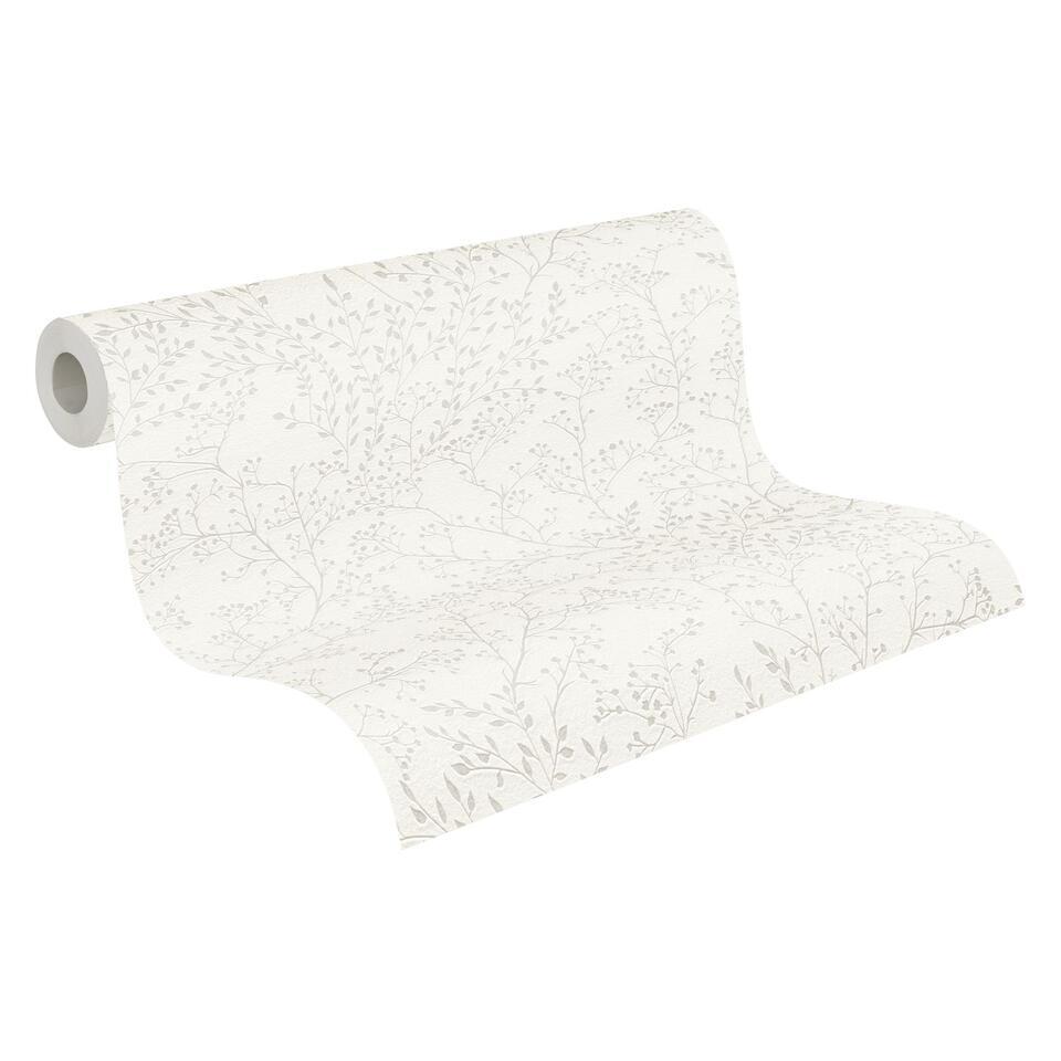 A.S. Création behang bloemmotief wit en glanzend wit – 53 cm x 10.05 m